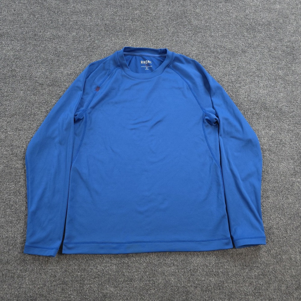 Rhone Shirt Mens Small Blue Grid Long Sleeve Performance Tee Run Gym Athletic